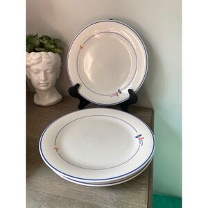 Vintage Riva Designs Tulips Dinner Plates Set 4 Blue Rim Japan Cottagecore 11"‎